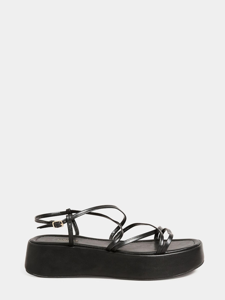 Yours Curve Black Extra-Wide Fit Strappy Flatform - Image 2 of 4