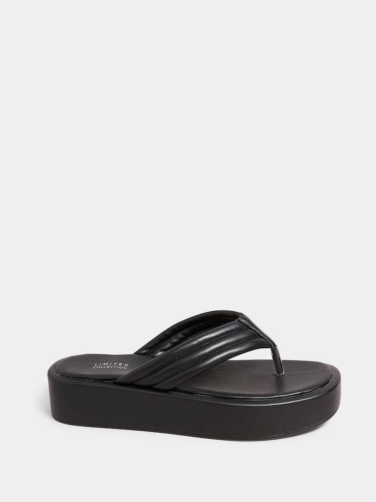 Yours Curve Black Wide Fit Toe Thong Flatform - Image 2 of 5