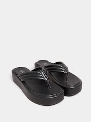 Yours Curve Black Wide Fit Toe Thong Flatform - Image 3 of 5