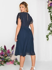 Yours Curve Blue London Occasion Lace Wrap Pleat Midi Dress - Image 2 of 4