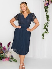 Yours Curve Blue London Occasion Lace Wrap Pleat Midi Dress - Image 3 of 4