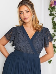 Yours Curve Blue London Occasion Lace Wrap Pleat Midi Dress - Image 4 of 4