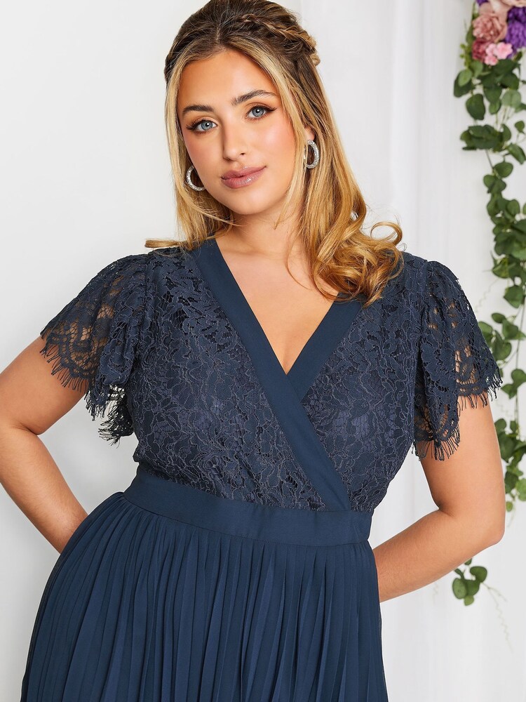Yours Curve Blue London Occasion Lace Wrap Pleat Midi Dress - Image 4 of 4