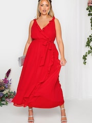 Yours Curve Red London Occasion Ruffle Wrap Maxi Dress - Image 2 of 4