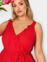 Yours Curve Red London Occasion Ruffle Wrap Maxi Dress - Image 4 of 4