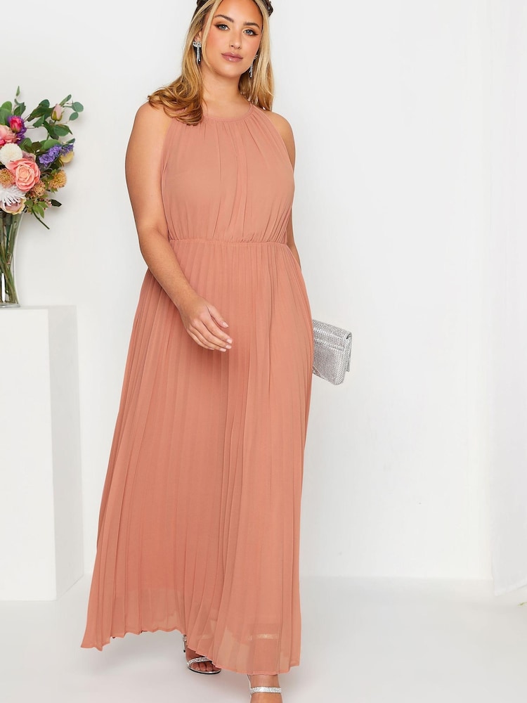Yours Curve Pink London Occasion Pleated Maxi Dress - Image 2 of 4