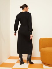 Love & Roses Black Knitted Scallop Wrap Over Jumper Dress - Image 2 of 4