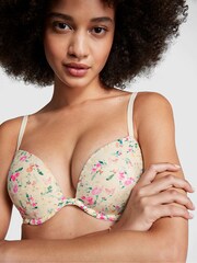 Victoria's Secret PINK Cream Floral Super Push Up Bra - Image 1 of 1