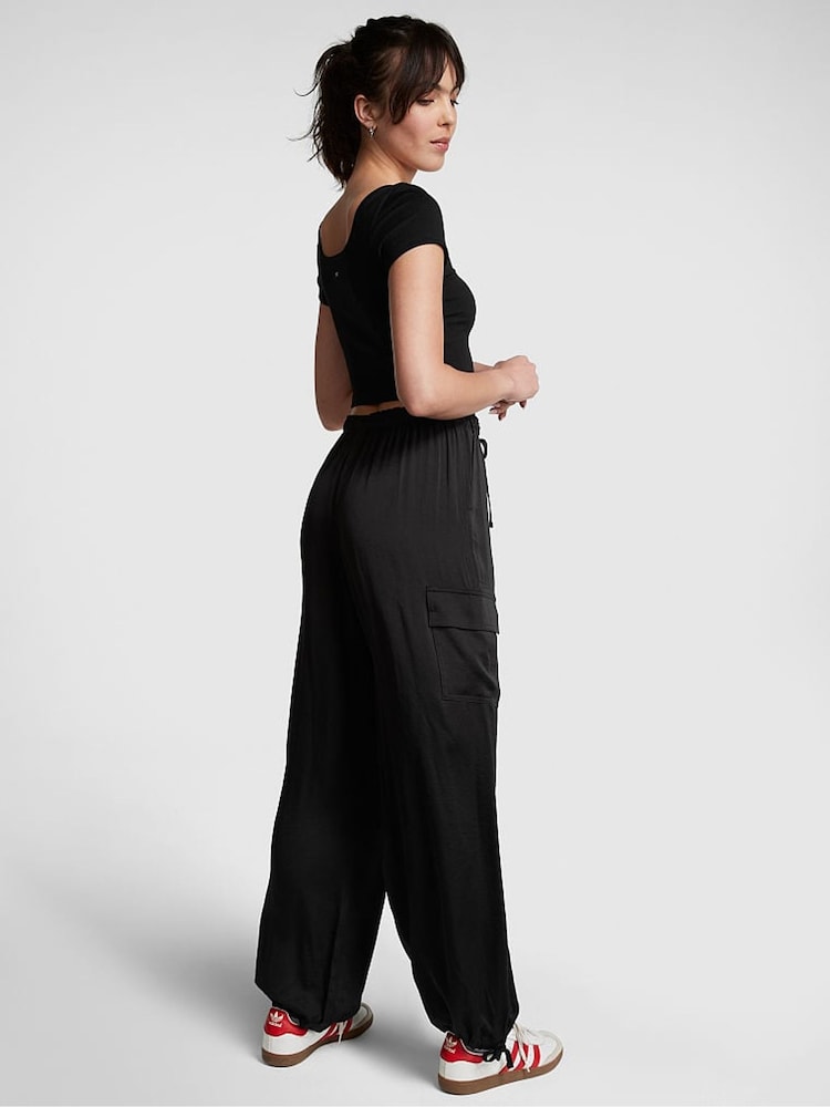 Victoria's Secret PINK Pure Black Satin Parachute Trousers - Image 2 of 4