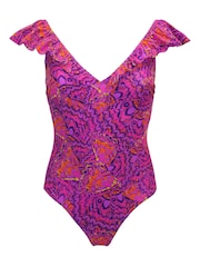 Pour Moi Purple Bermuda Frill Control Swimsuit - Image 4 of 5