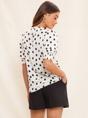 Friends Like These White Round Neck Shirred Cuff Short Sleeve Top - Image 2 of 3