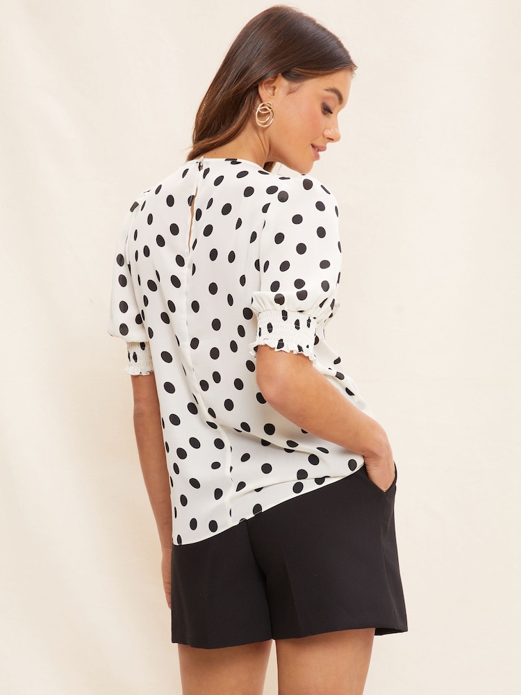 Friends Like These White Round Neck Shirred Cuff Short Sleeve Top - Image 2 of 3