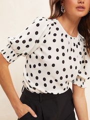 Friends Like These White Round Neck Shirred Cuff Short Sleeve Top - Image 3 of 3