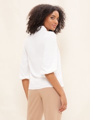 Friends Like These Ivory White V Neck Bow Front 3/4 Sleeve Blouse - Image 2 of 4
