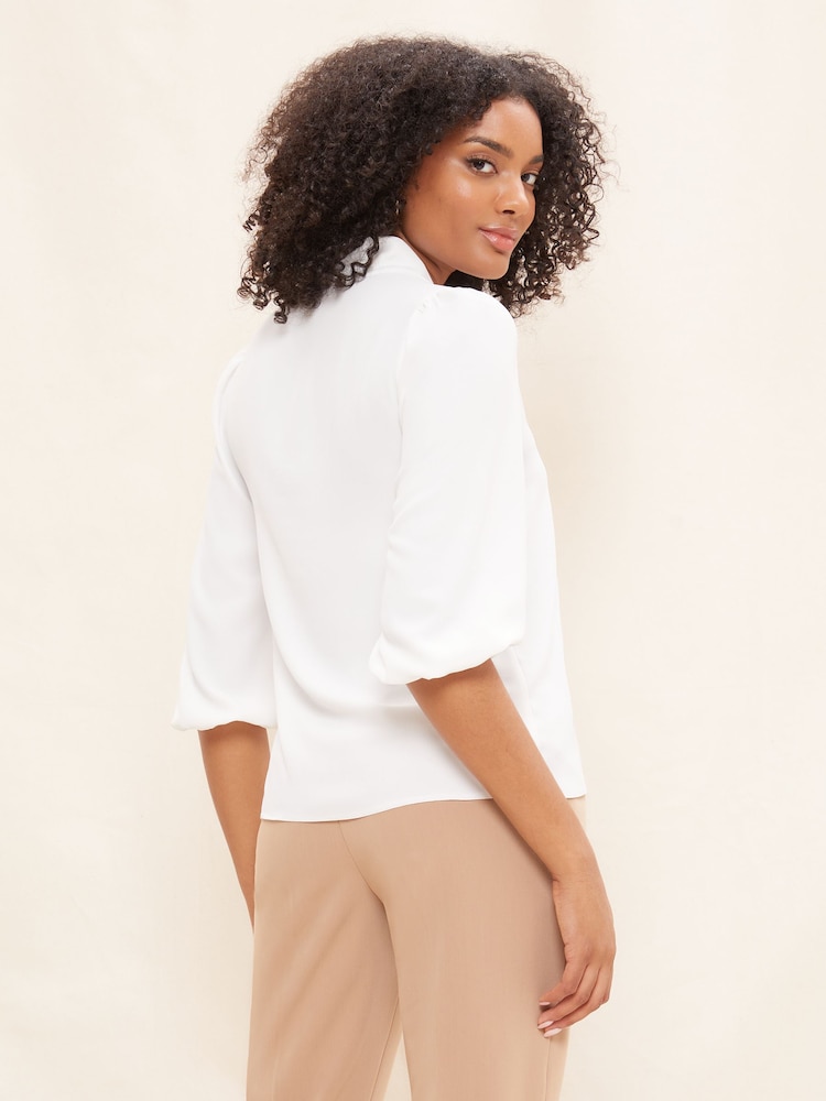 Friends Like These Ivory White V Neck Bow Front 3/4 Sleeve Blouse - Image 2 of 4