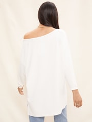 Friends Like These Ivory White Soft Jersey Long Sleeve Slash Neck Tunic Top - Image 2 of 4