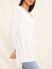 Friends Like These Ivory White Soft Jersey Long Sleeve Slash Neck Tunic Top - Image 4 of 4