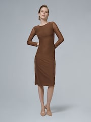 leem Brown Long-Sleeve Mesh Dress - Image 1 of 5