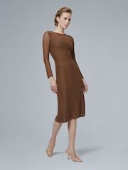 leem Brown Long-Sleeve Mesh Dress - Image 2 of 5