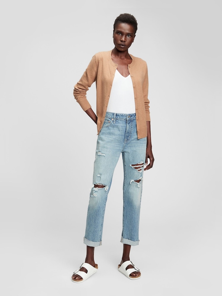 Gap Brown Long Sleeve Crew Neck Cardigan - Image 1 of 4 Gap Brown Long Sleeve Crew Neck Cardigan - Image 1 of 4