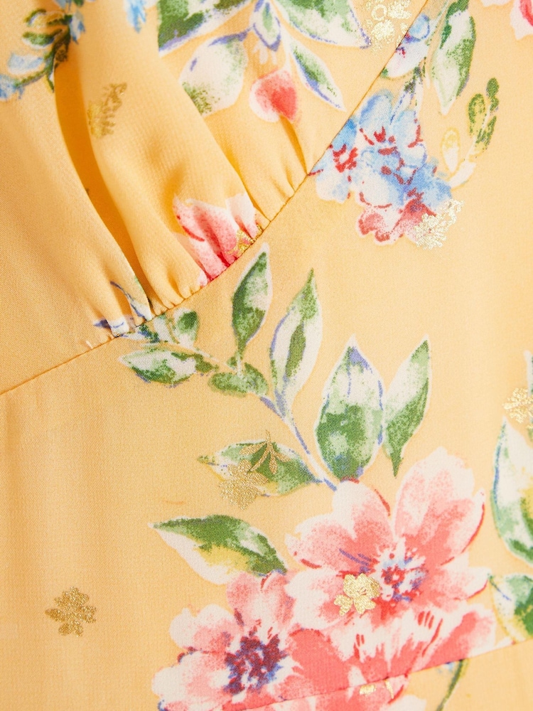 Quiz Yellow Multi Chiffon Floral Frill Maxi Dress - Image 5 of 5
