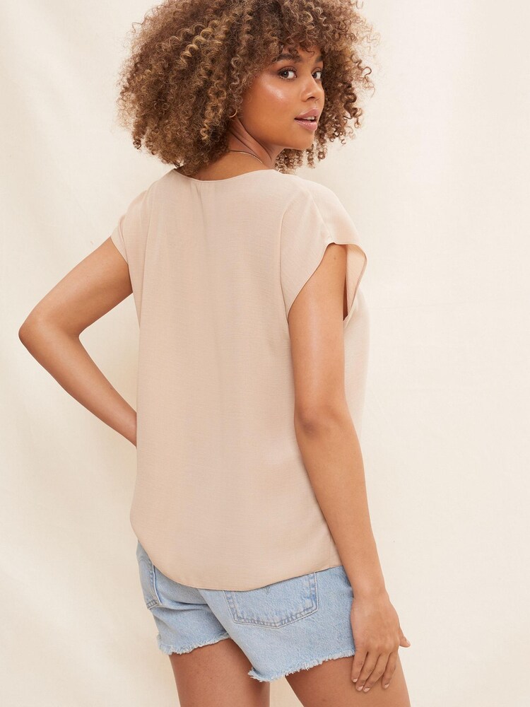 Friends Like These Stone V Neck Short Sleeve Satin Blouse - Image 2 of 4