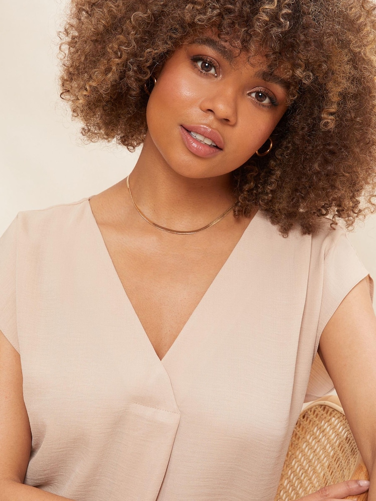Friends Like These Stone V Neck Short Sleeve Satin Blouse - Image 4 of 4