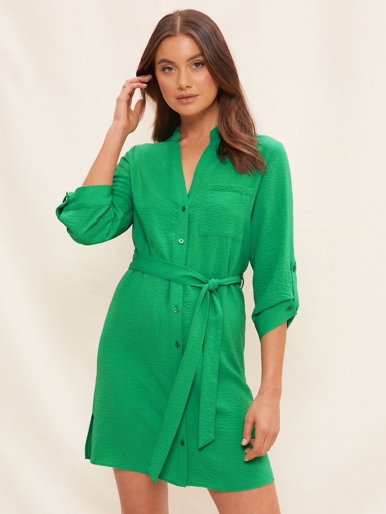 Friends Like These Green Tie Belted Mini Shirt Dress - Image 1 of 1 Friends Like These Green Tie Belted Mini Shirt Dress - Image 1 of 1