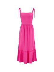 Pour Moi Pink Laura Jersey Tie Strap Tiered Midi Dress - Image 4 of 5