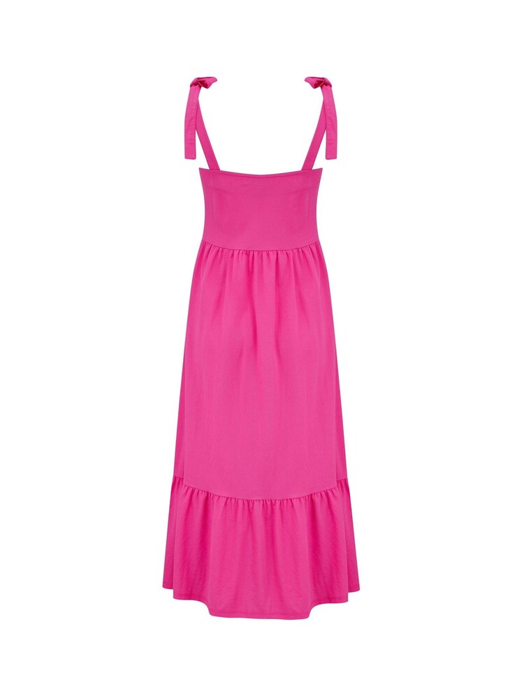 Pour Moi Pink Laura Jersey Tie Strap Tiered Midi Dress - Image 5 of 5