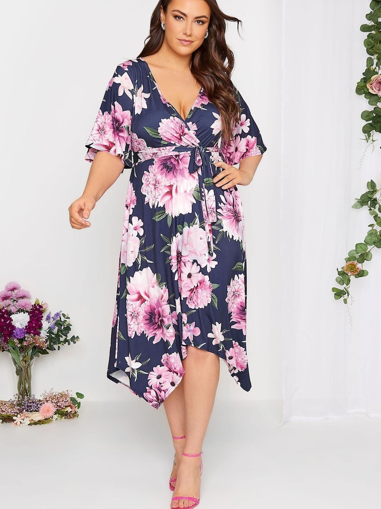 Yours Curve Blue London Hankey Hem Wrap Dress - Image 1 of 4 Yours Curve Blue London Hankey Hem Wrap Dress - Image 1 of 4