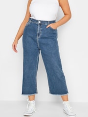 Yours Curve Blue Cropped Wide Leg Jean - Image 1 of 2