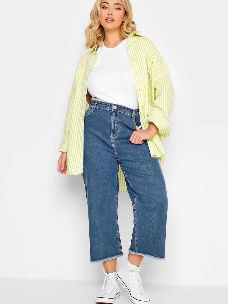 Yours Curve Blue Cropped Wide Leg Jean - Image 2 of 2