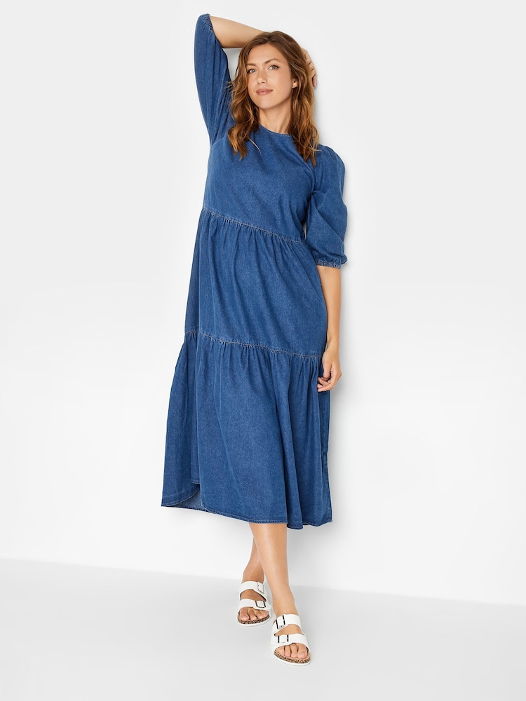 Long Tall Sally Blue Mid Wash Tiered Midi Dress - Image 1 of 4