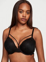 Victoria's Secret Black Fishnet Lace Plunge Add 2 Cups Bombshell Bra - Image 1 of 1
