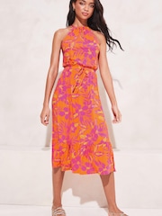 Lipsy Pink Floral Jersey Halter Keyhole Midi Dress - Image 1 of 4