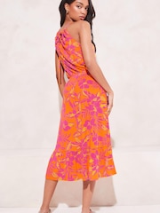 Lipsy Pink Floral Jersey Halter Keyhole Midi Dress - Image 2 of 4