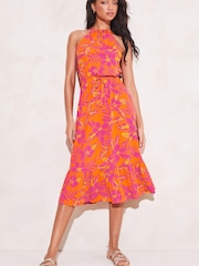 Lipsy Pink Floral Jersey Halter Keyhole Midi Dress - Image 3 of 4