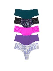 Victoria's Secret Purple/Pink/Green Thong 5 Pack Knickers - Image 1 of 1