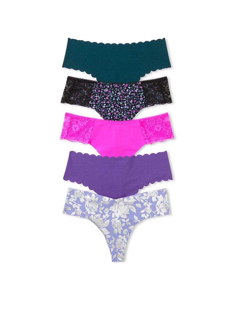 Victoria's Secret Purple/Pink/Green Thong 5 Pack Knickers - Image 1 of 1
