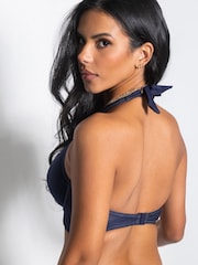 Pour Moi Blue Adelaide Denim Underwired Lace Up Bikini Top - Image 3 of 5