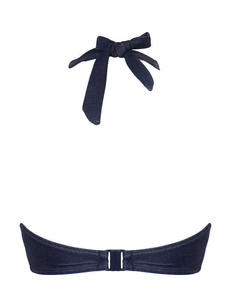 Pour Moi Blue Adelaide Denim Underwired Lace Up Bikini Top - Image 5 of 5