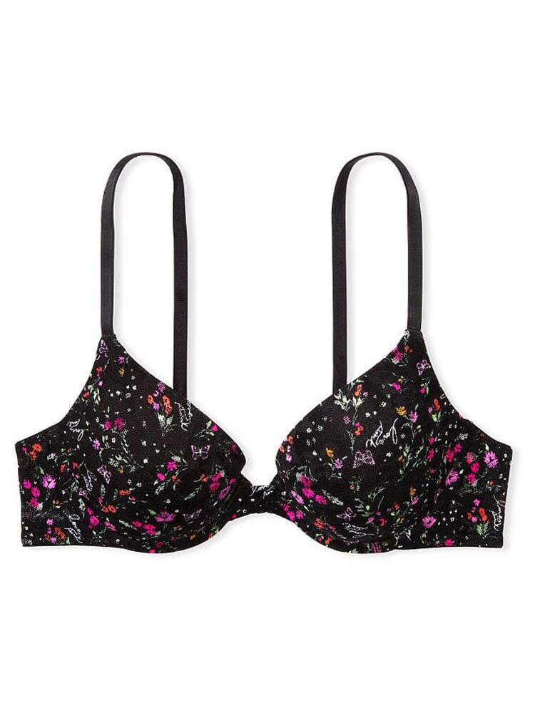 Victoria's Secret PINK Pure Black Floral Push Up Bra - Image 3 of 3