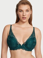 Victoria's Secret Black Ivy Green Lace Half Pad Plunge Bra - Image 1 of 1