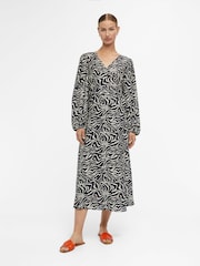 OBJECT Black Abstract Print Long Sleeve Wrap Midi Dress - Image 2 of 5