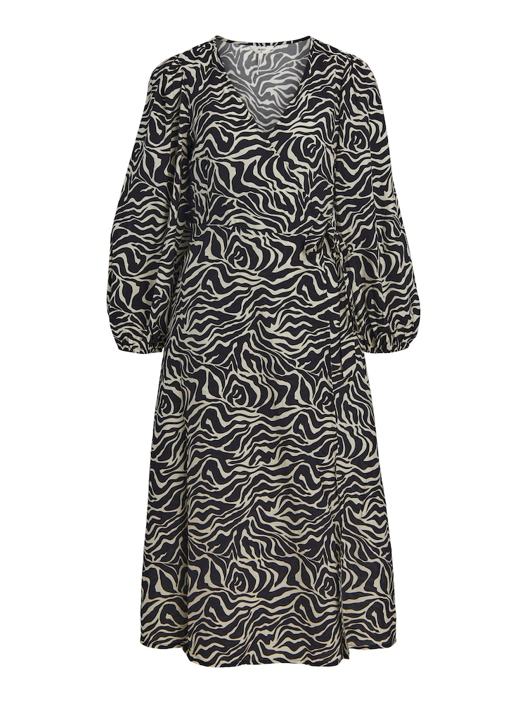 OBJECT Black Abstract Print Long Sleeve Wrap Midi Dress - Image 5 of 5