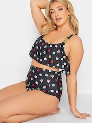 Yours Curve Black Frill Bikini Top - Image 1 of 5
