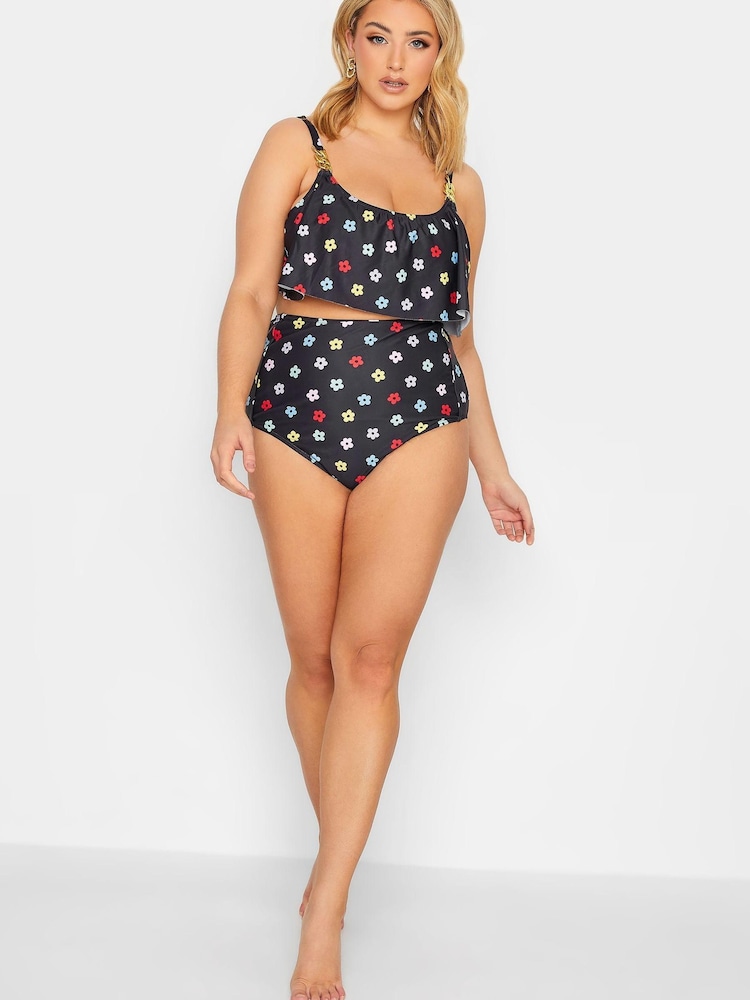 Yours Curve Black Frill Bikini Top - Image 2 of 5