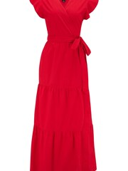 Pour Moi Red Esme Cotton Poplin Fluted Sleeve Wrap Midi Dress - Image 4 of 5