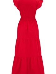 Pour Moi Red Esme Cotton Poplin Fluted Sleeve Wrap Midi Dress - Image 5 of 5